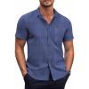 imageCOOFANDY Mens Short Sleeve Button Down Shirts Wrinkle Free Dress Shirts Casual Polka Dot Print Shirt with PocketBlue Plaidsquare