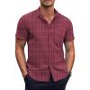 imageCOOFANDY Mens Short Sleeve Button Down Shirts Wrinkle Free Dress Shirts Casual Polka Dot Print Shirt with PocketWine Redsquare