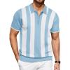 imageCOOFANDY Mens Zipper Polo Shirt Casual Knit Short Sleeve Polo T Shirt Classic Fit ShirtsZstripes  Light Blue  White