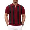 imageCOOFANDY Mens Zipper Polo Shirt Casual Knit Short Sleeve Polo T Shirt Classic Fit ShirtsZstripes  Red  Black