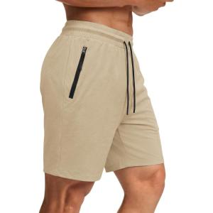 imageCOOFANDY Mens Gym Workout Shorts Quick Dry Athletic LooseFit Lightweight Running Shorts with Zipper PocketsBeige