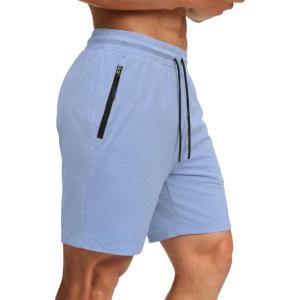 imageCOOFANDY Mens Gym Workout Shorts Quick Dry Athletic LooseFit Lightweight Running Shorts with Zipper PocketsLight Blue