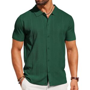 imageCOOFANDY Mens Knit Short Sleeve Button Down Polo ShirtsGreen