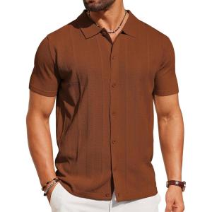 imageCOOFANDY Mens Knit Short Sleeve Button Down Polo ShirtsTerracotta