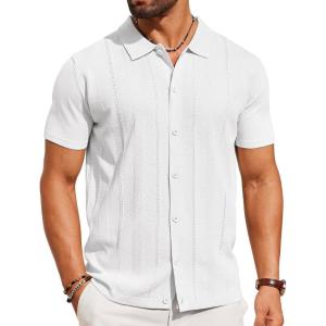 imageCOOFANDY Mens Knit Short Sleeve Button Down Polo ShirtsWhite