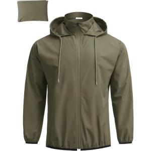 imageCOOFANDY Mens Light Rain Jacket with Hood Packable Waterproof Raincoat Golf Rain Gear Travel Hiking WindbreakerArmy Green