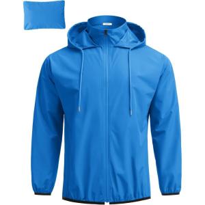 imageCOOFANDY Mens Light Rain Jacket with Hood Packable Waterproof Raincoat Golf Rain Gear Travel Hiking WindbreakerBlue