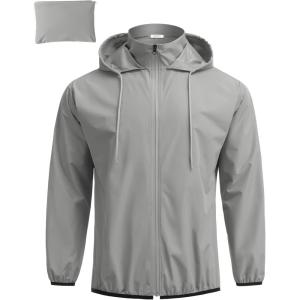 imageCOOFANDY Mens Light Rain Jacket with Hood Packable Waterproof Raincoat Golf Rain Gear Travel Hiking WindbreakerGray