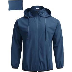 imageCOOFANDY Mens Light Rain Jacket with Hood Packable Waterproof Raincoat Golf Rain Gear Travel Hiking WindbreakerNavy Blue