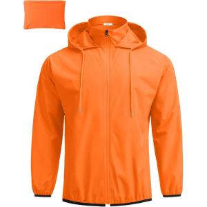 imageCOOFANDY Mens Light Rain Jacket with Hood Packable Waterproof Raincoat Golf Rain Gear Travel Hiking WindbreakerOrange