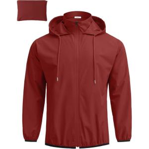 imageCOOFANDY Mens Light Rain Jacket with Hood Packable Waterproof Raincoat Golf Rain Gear Travel Hiking WindbreakerWine Red