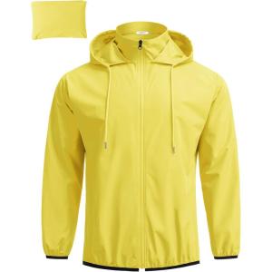 imageCOOFANDY Mens Light Rain Jacket with Hood Packable Waterproof Raincoat Golf Rain Gear Travel Hiking WindbreakerYellow