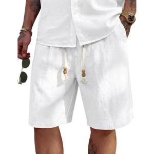 imageCOOFANDY Mens Linen Shorts Casual 9 7 Elastic Waist Drawstring Summer Beach Shorts1 White