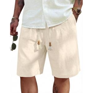 imageCOOFANDY Mens Linen Shorts Casual 9 7 Elastic Waist Drawstring Summer Beach ShortsBeige