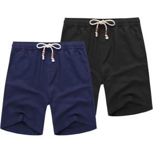 imageCOOFANDY Mens Linen Shorts Casual 9 7 Elastic Waist Drawstring Summer Beach ShortsBlack  Navy Blue