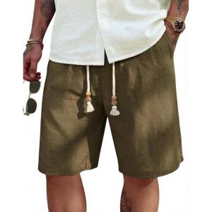 imageCOOFANDY Mens Linen Shorts Casual 9 7 Elastic Waist Drawstring Summer Beach ShortsBrown