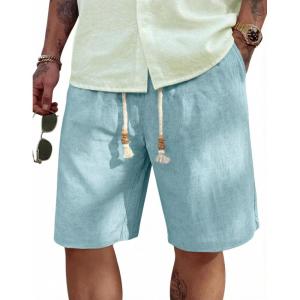 imageCOOFANDY Mens Linen Shorts Casual 9 7 Elastic Waist Drawstring Summer Beach ShortsCeladon Green