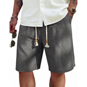 imageCOOFANDY Mens Linen Shorts Casual 9 7 Elastic Waist Drawstring Summer Beach ShortsDark Grey