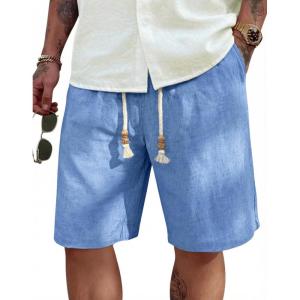 imageCOOFANDY Mens Linen Shorts Casual 9 7 Elastic Waist Drawstring Summer Beach ShortsDenim Blue