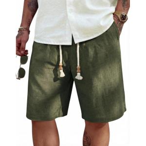 imageCOOFANDY Mens Linen Shorts Casual 9 7 Elastic Waist Drawstring Summer Beach ShortsGreen