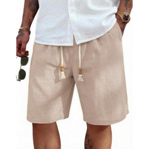 imageCOOFANDY Mens Linen Shorts Casual 9 7 Elastic Waist Drawstring Summer Beach ShortsKhaki