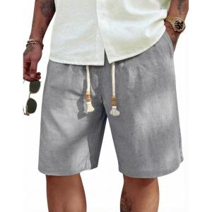 imageCOOFANDY Mens Linen Shorts Casual 9 7 Elastic Waist Drawstring Summer Beach ShortsLight Grey