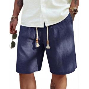 imageCOOFANDY Mens Linen Shorts Casual 9 7 Elastic Waist Drawstring Summer Beach ShortsNavy Blue