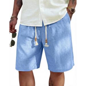 imageCOOFANDY Mens Linen Shorts Casual 9 7 Elastic Waist Drawstring Summer Beach ShortsSky Blue