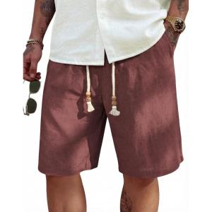 imageCOOFANDY Mens Linen Shorts Casual 9 7 Elastic Waist Drawstring Summer Beach ShortsWine Red