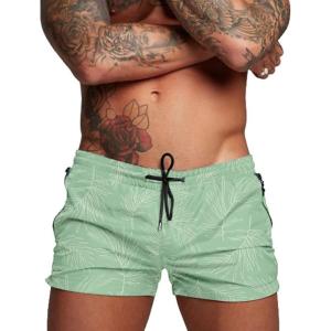 imageCOOFANDY Mens Swim Trunk Quick Dry Swimwear Mesh Lining Bathing Suit Swimsuit Board Beach Sport ShortLight Green Leaves