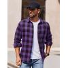 imageCOOFANDY Mens Casual Long Sleeve Button Up Plaid Flannel Shirt Jacket with PocketBuffalo Black Purple