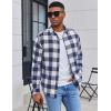 imageCOOFANDY Mens Casual Long Sleeve Button Up Plaid Flannel Shirt Jacket with PocketBuffalo Blue White
