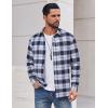 imageCOOFANDY Mens Casual Long Sleeve Button Up Plaid Flannel Shirt Jacket with PocketPlaid  Navy White