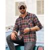 imageCOOFANDY Mens Flannel Long Sleeve Button Down Casual Plaid Shirt With PocketBlue Brown Red Plaid