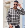imageCOOFANDY Mens Flannel Long Sleeve Button Down Casual Plaid Shirt With PocketBrown Black White Plaid