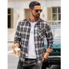 imageCOOFANDY Mens Flannel Long Sleeve Button Down Casual Plaid Shirt With PocketBrown Black White Plaid