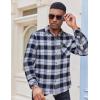 imageCOOFANDY Mens Flannel Long Sleeve Button Down Casual Plaid Shirt With PocketNavy White Plaid