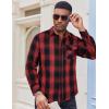 imageCOOFANDY Mens Flannel Long Sleeve Button Down Casual Plaid Shirt With PocketRed Black Plaid