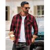 imageCOOFANDY Mens Flannel Long Sleeve Button Down Casual Plaid Shirt With PocketRed Black Plaid