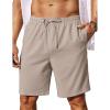 imageCOOFANDY Mens Linen Shorts 9 Elastic Waist Drawstring Casual Shorts Lightweight Summer Beach ShortsKhaki