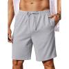 imageCOOFANDY Mens Linen Shorts 9 Elastic Waist Drawstring Casual Shorts Lightweight Summer Beach ShortsLight Grey