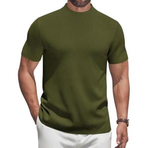 imageCOOFANDY Mens Mock Turtleneck Sweater Short Sleeve Casual Knitted TShirts Thermal Tops Solid Basic TeeDark Green