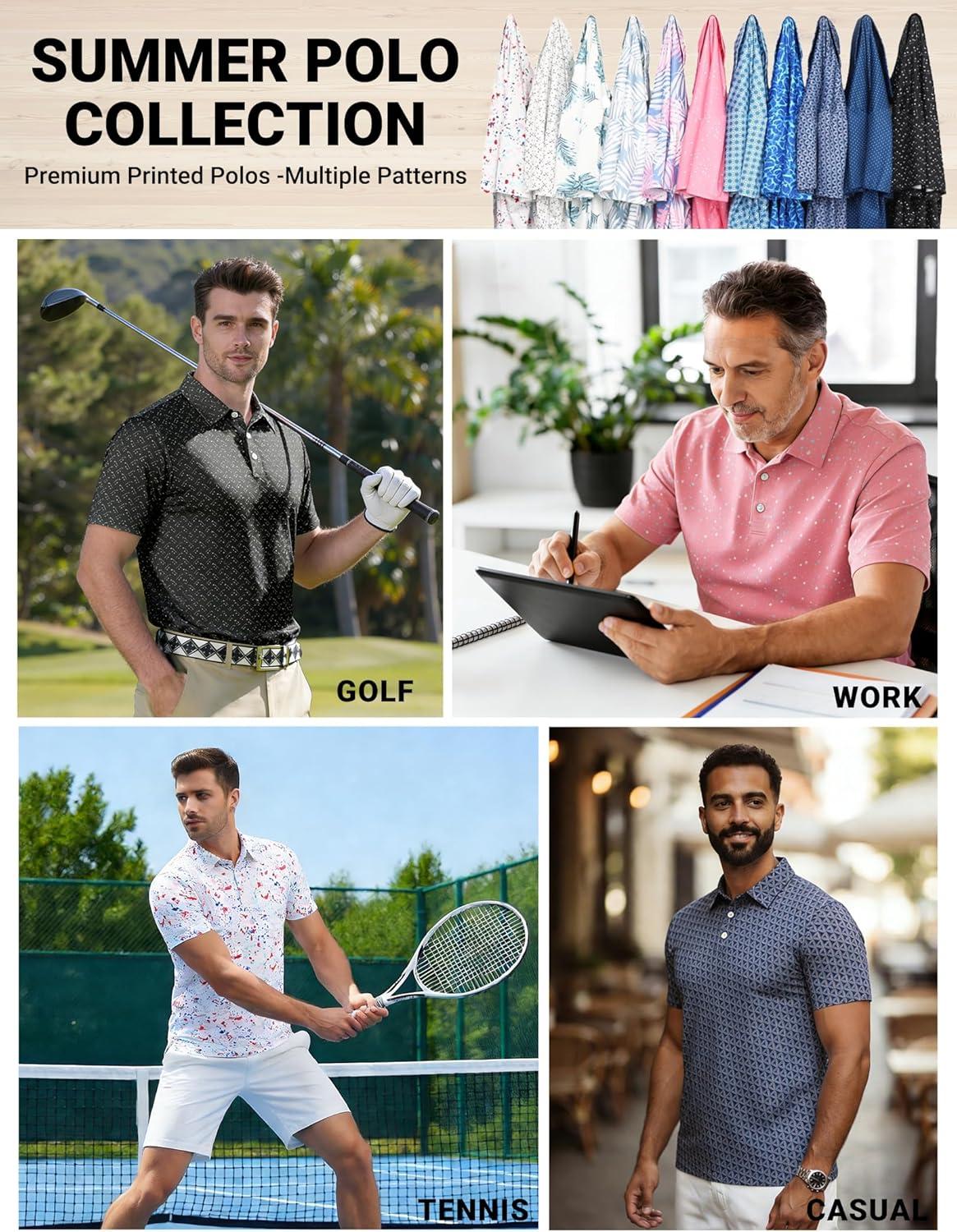imageCOOFANDY Mens Golf Polo Shirts Short Sleeve Quick Dry Performance Moisture Wicking Golf Shirts Casual Print Collared ShirtA Colored Dots