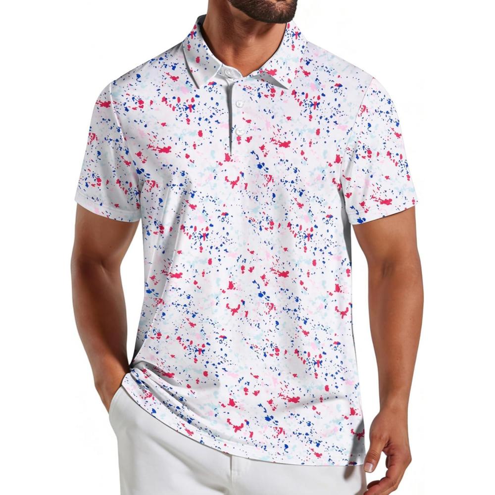imageCOOFANDY Mens Golf Polo Shirts Short Sleeve Quick Dry Performance Moisture Wicking Golf Shirts Casual Print Collared ShirtA Colored Dots