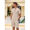imageCOOFANDY Mens 2 Pieces Outfits Casual Quarter Zip Polo T Shirt and Shorts Set Athletic Jogging Summer TracksuitLight Khaki
