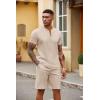 imageCOOFANDY Mens 2 Pieces Outfits Casual Quarter Zip Polo T Shirt and Shorts Set Athletic Jogging Summer TracksuitLight Khaki
