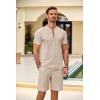 imageCOOFANDY Mens 2 Pieces Outfits Casual Quarter Zip Polo T Shirt and Shorts Set Athletic Jogging Summer TracksuitLight Khaki