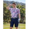 imageCOOFANDY Mens Golf Polo Shirts Short Sleeve Quick Dry Performance Moisture Wicking Golf Shirts Casual Print Collared ShirtLight Blue Leaf