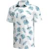 imageCOOFANDY Mens Golf Polo Shirts Short Sleeve Quick Dry Performance Moisture Wicking Golf Shirts Casual Print Collared ShirtWhite Blue Leaf