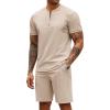 imageCOOFANDY Mens 2 Pieces Outfits Casual Quarter Zip Polo T Shirt and Shorts Set Athletic Jogging Summer TracksuitLight Khaki